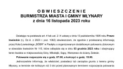 Obwieszczenie Burnistrza Miasta i Gminy Młynary.