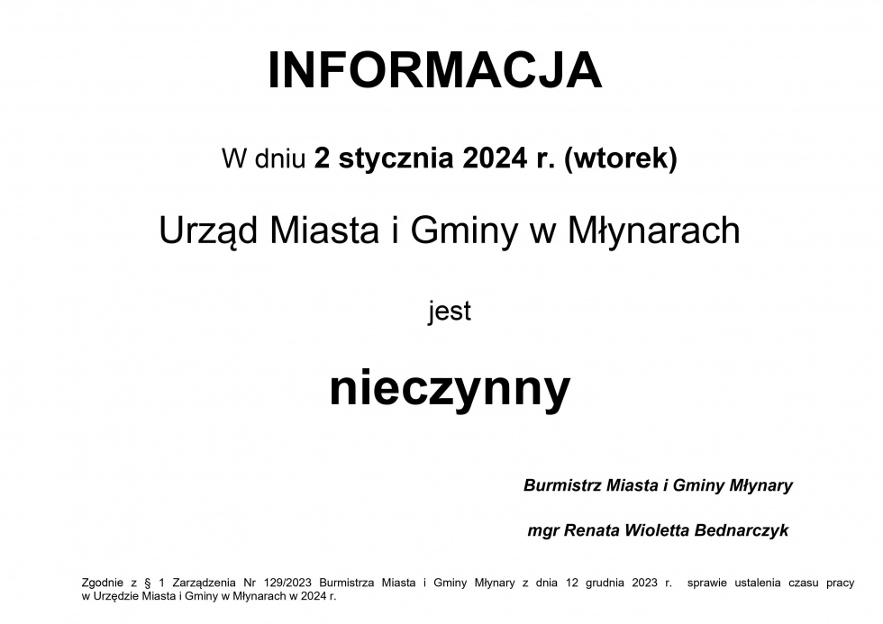 Informacja dotycząca pracy urzędu.