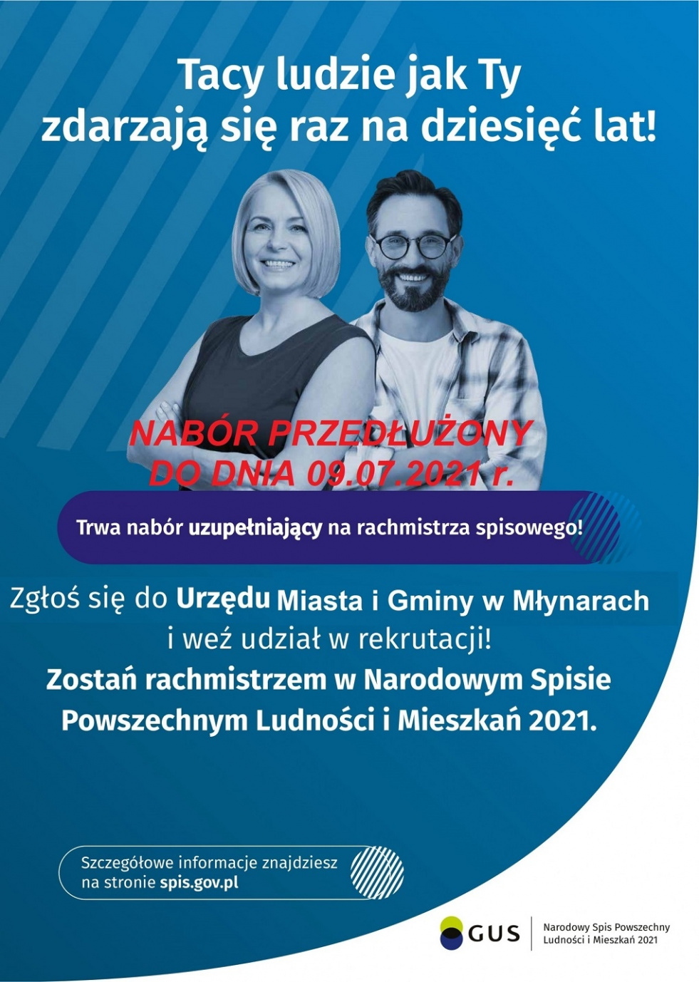 Nabór uzupełniający na rachmistrza spisowego - przedłużony do dnia 09.07.2021 r.