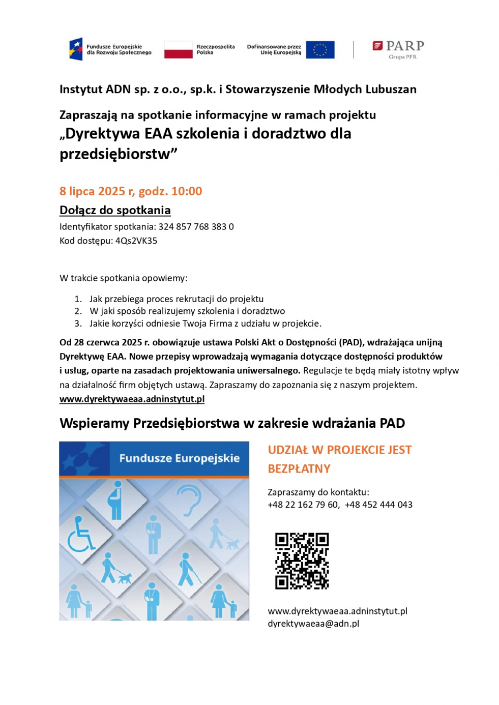 Spotkanie informacyjne w ramach projektu „Dyrektywa EAA szkolenia i doradztwo dla przedsiębiorstw”.