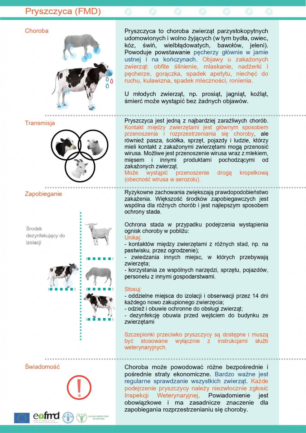 Uwaga na pryszczycę zwierząt! - ulotka informacyjna