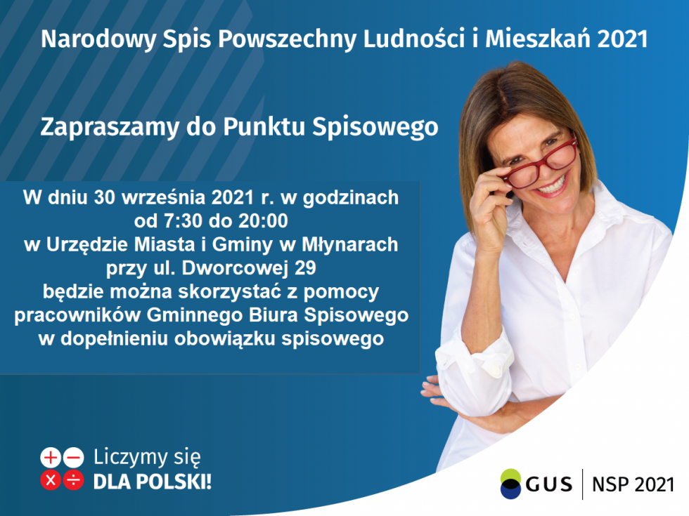 W dniu 30 września 2021 r. w godzinach od 7:30 do 20:00 czynny będzie Punkt Spisowy