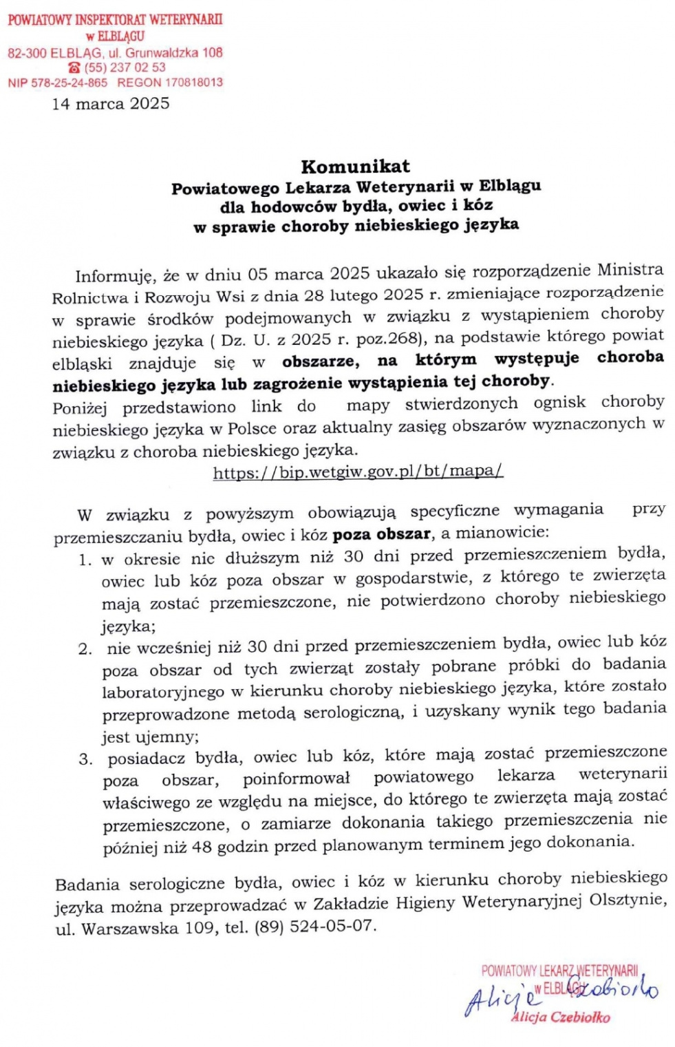 Ważny komunikat Powiatowego Lekarza Weterynarii w Elblągu dla hodowców bydła, owiec i kóz w sprawie choroby niebieskiego języka