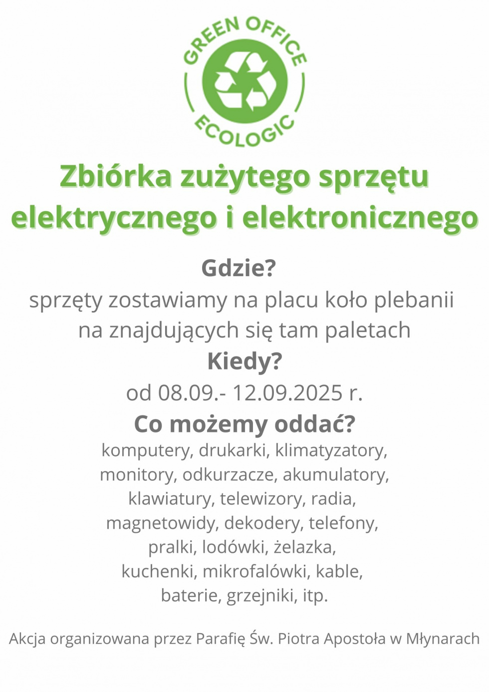 Zbiórka zużytego sprzętu elektrycznego i elektronicznego na rzecz polskich misjonarzy